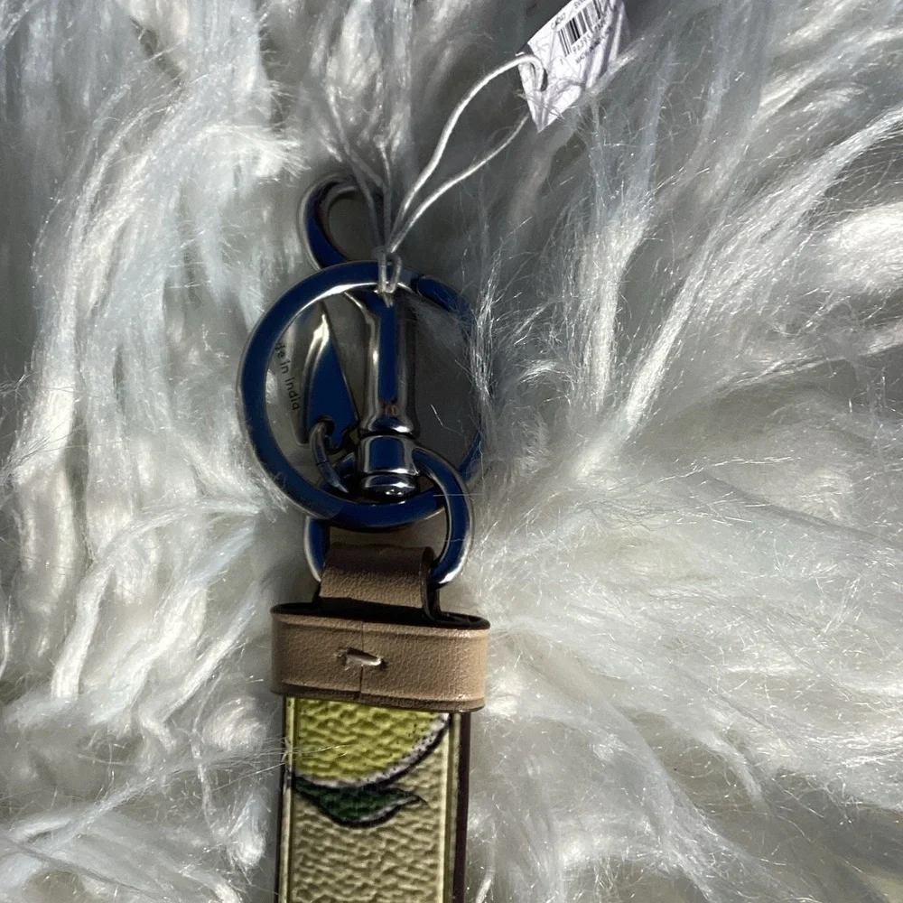 NWT Coach Trigger Snap Yellow Lemon Keychain Bag Charm with Silver Accents